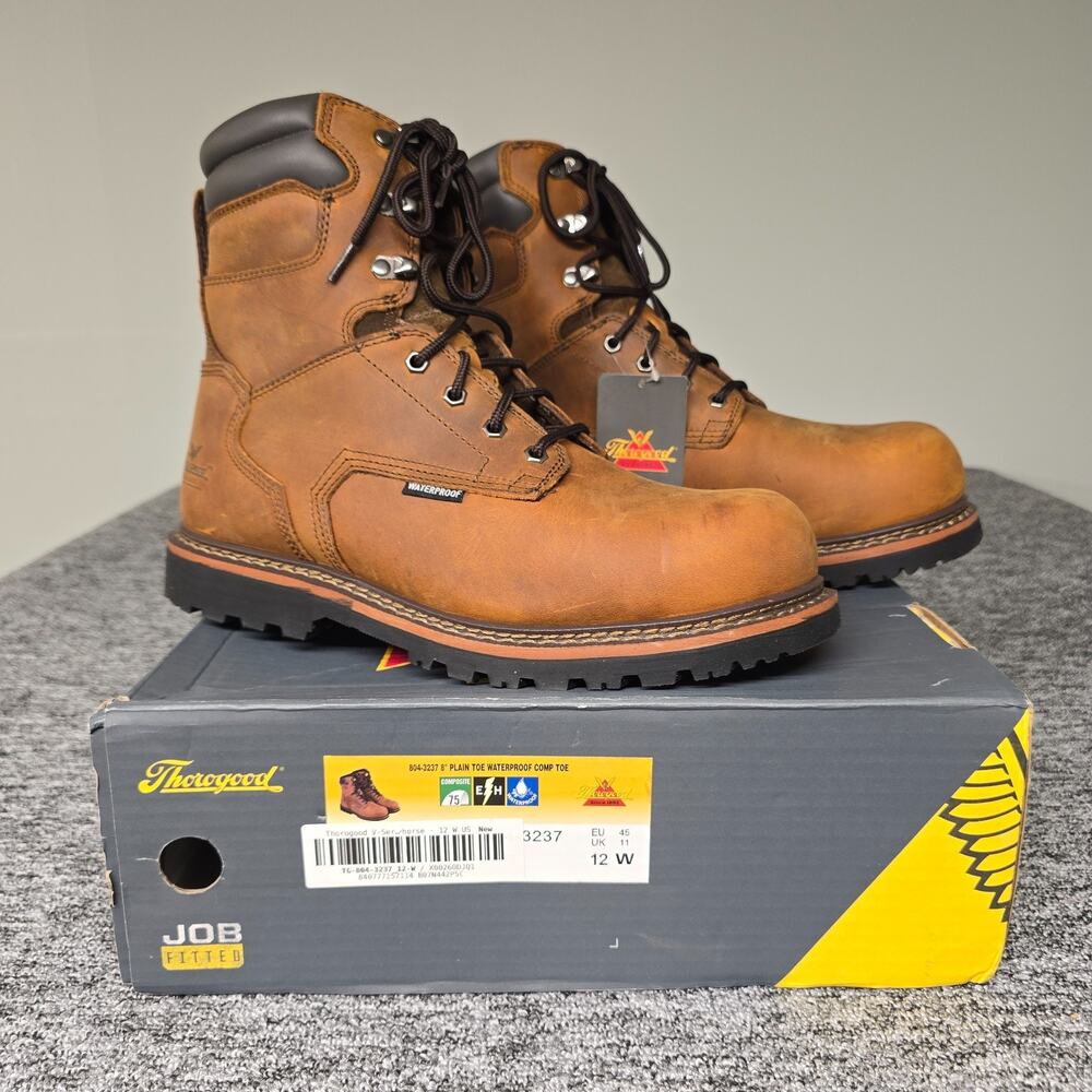 Thorogood V-Series 9" Waterproof Composite Toe Work Boot Men 12 W Crazyhorse NIB